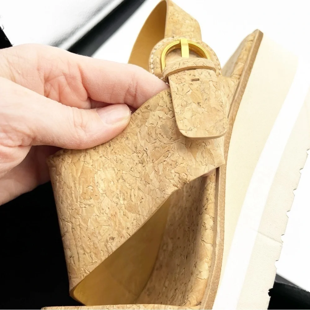 Vince Shelby Cork Wedge Heel Strap Sandals Tan 8.5